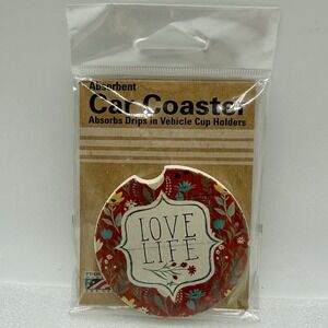 CounterArt Love Life Absorbent Stoneware Car Coaster Made in USA